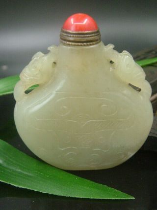 Antique Chinese Celadon Nephrite Hetian Jade double - Tiger Statue Snuff bottle 3