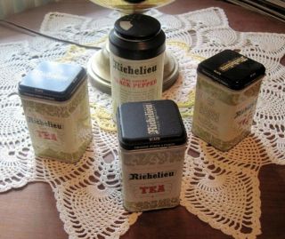 Vintage Richelieu Tins 3 Tea Tins,  1 Ground Black Pepper With Bonus