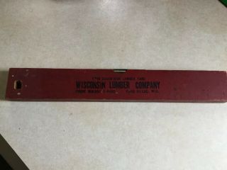 Vintage Wooden Advertising Level & Ruler Fond Du Lac,  Wisconsin Lumber Company