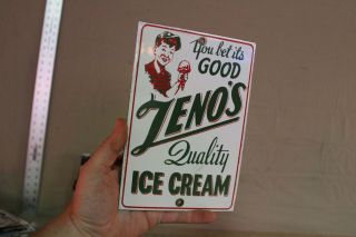 ZENO ' S QUALITY ICE CREAM PORCELAIN SIGN GAS OIL CAR FARM MOTOR TEXAS SODA COKE 2