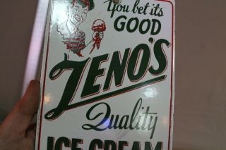 ZENO ' S QUALITY ICE CREAM PORCELAIN SIGN GAS OIL CAR FARM MOTOR TEXAS SODA COKE 5