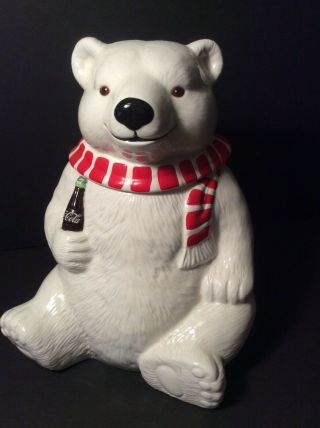 1994 Vintage Coca Cola Polar Bear Coke Cookie Jar Scarf Ceramic