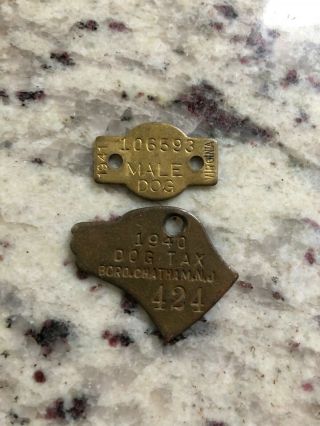 Vintage Brass Dog Tags From Jersey 1940 & Virginia 1941 Solid Brass Dog Item