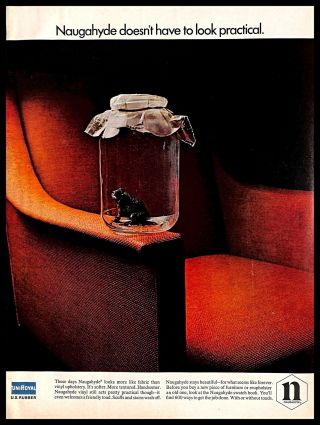 1966 Uniroyal Naugahyde Vintage Print Ad Artificial Leather Furniture Toad Jar