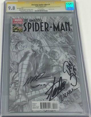 Spiderman 1 B&w 1:300 Sketch Variant Signed Stan Lee,  4 More Cgc 9.  8 Ss