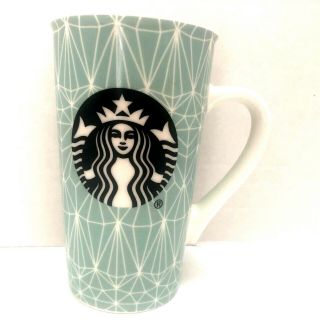 Starbucks Tall Coffee Mug Cup Ceramic Black White Aqua Mermaid Logo 16 Oz