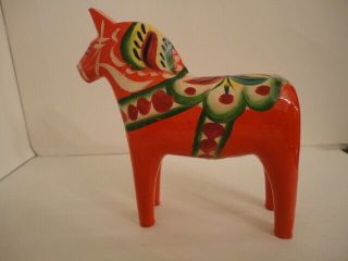 Vintage Nils Olsson Dala Horse 3.  5 " Wooden Red Hand Painted Carved Label
