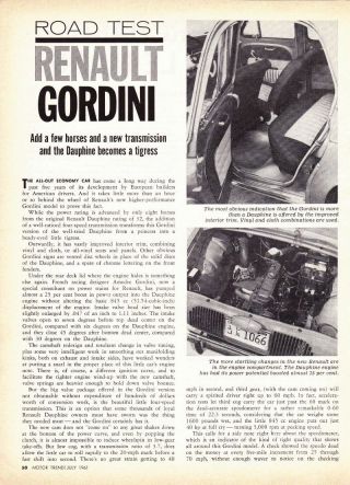 1961 Renault Gordini 2 - Page Road Test / Article - Plus Bonus Ad -