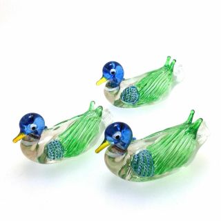 Set 3 Duck Art Glass Blown Figurine Decorative Handmade Ornament For Garden