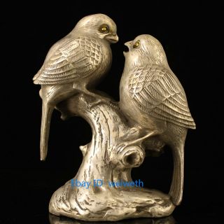 Chinese Old Tibet Silver Hand Carved Bird Statue W Xuande Mark