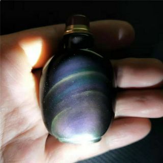 Collectable Top - Grade Rare Natural Color Obsidian Snuff Bottle Chinese Statue