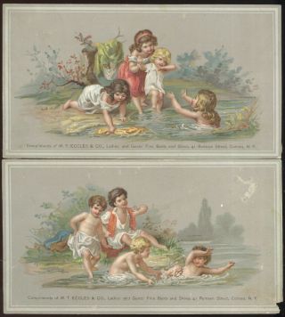 Pair 1880s Trade Cards Advertising W.  T.  Eccles Boots & Shoes,  Cohoes,  N.  Y.