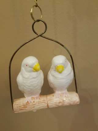 Two Vintage Ceramic Pottery Swing Hanging Birds Patio Parrots