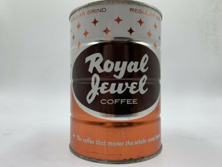 Vintage West Coast Royal Jewel Coffee Tin Can 2 Lb.  Jewel Tea Co.  Orange 60s