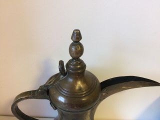 Antique Middle Eastern Dallah Brass Coffee Pot Engraved And Signed 7