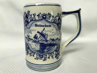 Vintage Heineken Dutch Beer Stein Tankard Mug Blue Delft Hand Painted Holland 78