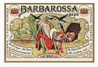 Barbarossa Beer Label - 12 Ounce Irtp - Red Top Brewing Co.  - Cincinnati,  Oh