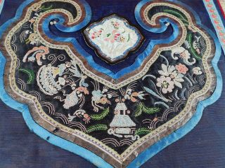 Antique Chinese Forbidden Stitch Embroidered Beaded Cloud Collar Lobe Robe Trim