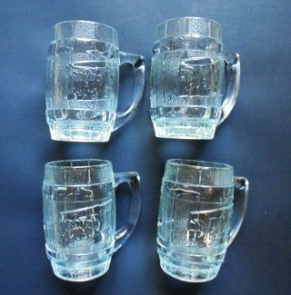 Set Of 4 Dads Root Beer Barrel Shaped Mugs 10 Oz 5 1/4 Tall Heavy Glass