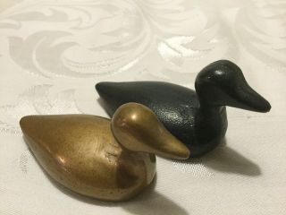 Vintage Brass And Cast Iron Matching Duck Figurines (2)
