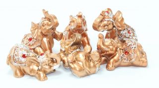 Set of 6 Gold Lucky Elephants Statues Feng Shui Figurine Home Decor Gift 2
