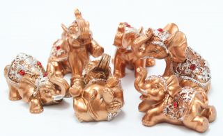 Set of 6 Gold Lucky Elephants Statues Feng Shui Figurine Home Decor Gift 4