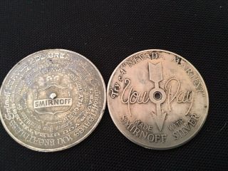 Set Of 2 Vintage Smirnoff You Pay Silver Spinner Coin Token Spin To See Who Pays