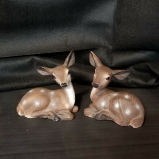Matched Pair Vintage Deer Fawn Figurines Porcelain Ceramic Hand Painted.