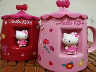 Rare Hello Kitty Collectable 3d Coffee Mug Set With Lids Set Of 2
