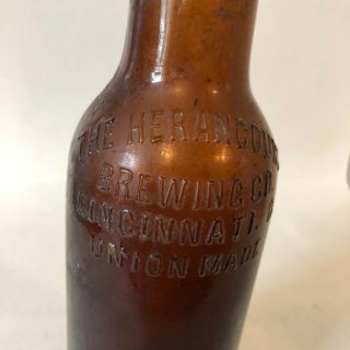 Antique Herancourt Beer Bottle Cincinnati Ohio Brown Glass 11 Oz.  C.  1900
