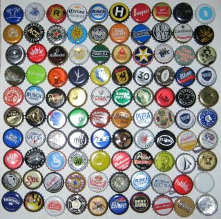 100,  Assorted Beer Bottle Caps (100,  Different) Many Colors C