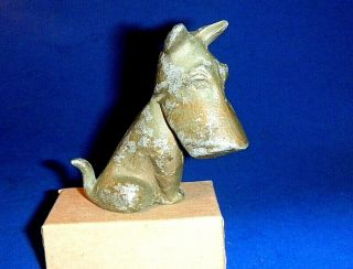 Antique White Metal Scotty - Schnauzer Dog - Art Deco Hood Ornament - Trophy Top