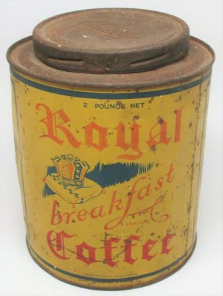 Rare Antique Tin Can Royal Breakfast Brand Coffee 2lb Can Philadelphia,  Pa 1920s