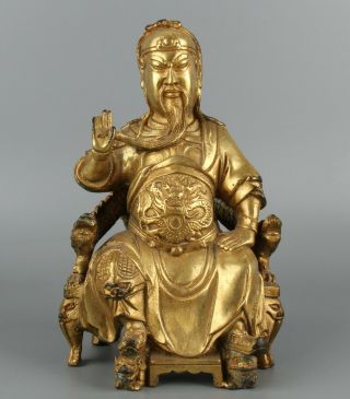 Chinese Exquisite Handmade Copper Gilt Guan Yu Statue