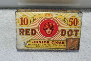 Antique Vintage Red Dot Cigars Tobacco Metal Tobacco Tin Metal Can Sign