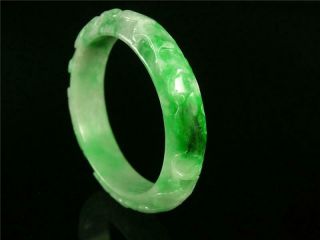 Fine Chinese Jadeite Emerald Jade Bangle Bracelet Ruyi & Bat Carved On Surface