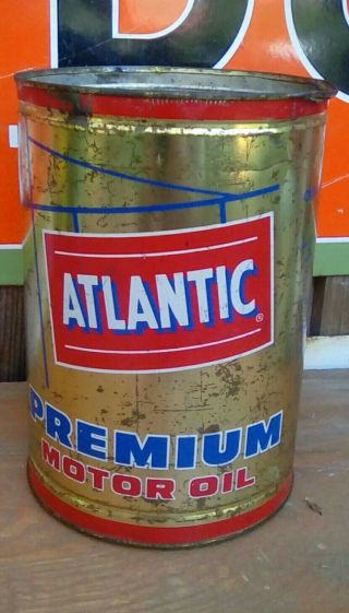 Collectable 5 Qt.  Motor Oil Can Atantic Premium Advertising Gas Sign