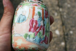 19th C.  Antique Chinese Porcelain Hand Painted Famille Rose Small Vase on Stand 3