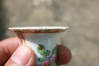 19th C.  Antique Chinese Porcelain Hand Painted Famille Rose Small Vase on Stand 8