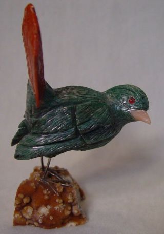 Gemstone Bird Sculpture Hand Carved Wren From Peru 18195