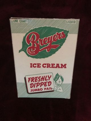 Breyers Ice Cream Fresh Dipped Jumbo Pail Vintage Cardboard Box,  1940 