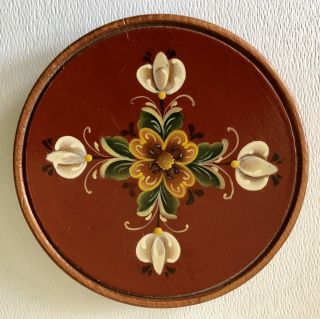 Vintage Norwegian Norway Swedish Rosemaling Hand Painted Wood Small Trivet Plate