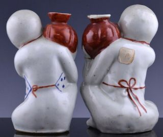 PAIR GREAT OLD CHINESE FAMILLE ROSE ENAMEL BOY FIGURES HOLDING POMEGRANATE VASES 3