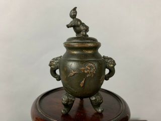 19th/20th C.  Chinese/japanese Bronze Tripod Incense Burner And Cover