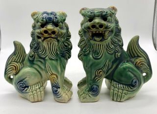 Matched Side Facing Ceramic Glazed Foo Dogs - - 5.  5 " Tall
