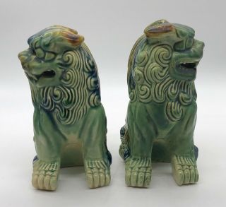 Matched Side Facing Ceramic Glazed Foo Dogs - - 5.  5 