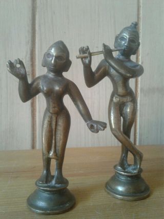 Antique Set Of Indian Hindu Krishna And Radha Bronze Figures