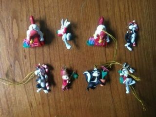 Vintage Looney Tunes Set Of 8 Mini Holiday Ornaments Bugs,  Foghorn Leghorn,  Pepe