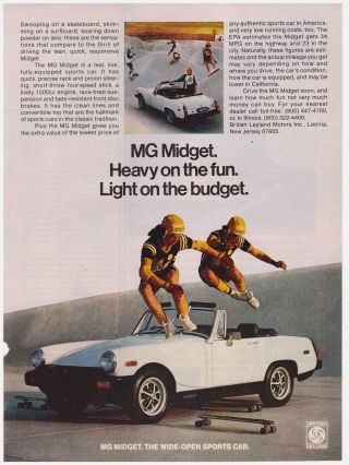 1978 Mg Midget Car W/longboarders Skateboarding Vintage Print Ad