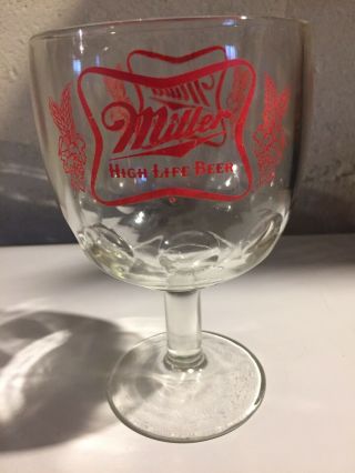 Vintage Miller High Life Beer 12 Oz.  Goblet Style Beer Glass,  Thumb Print,  6 "